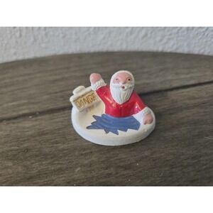 Vintage Chalkware Santa Fell Through Thin Ice Ornament Danger Sign Cake Topper